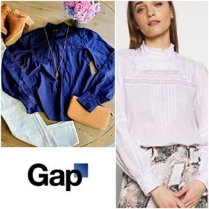 NWOT GAP Mock Neck Embroidered Longsleeve Blouse In Navy- XS